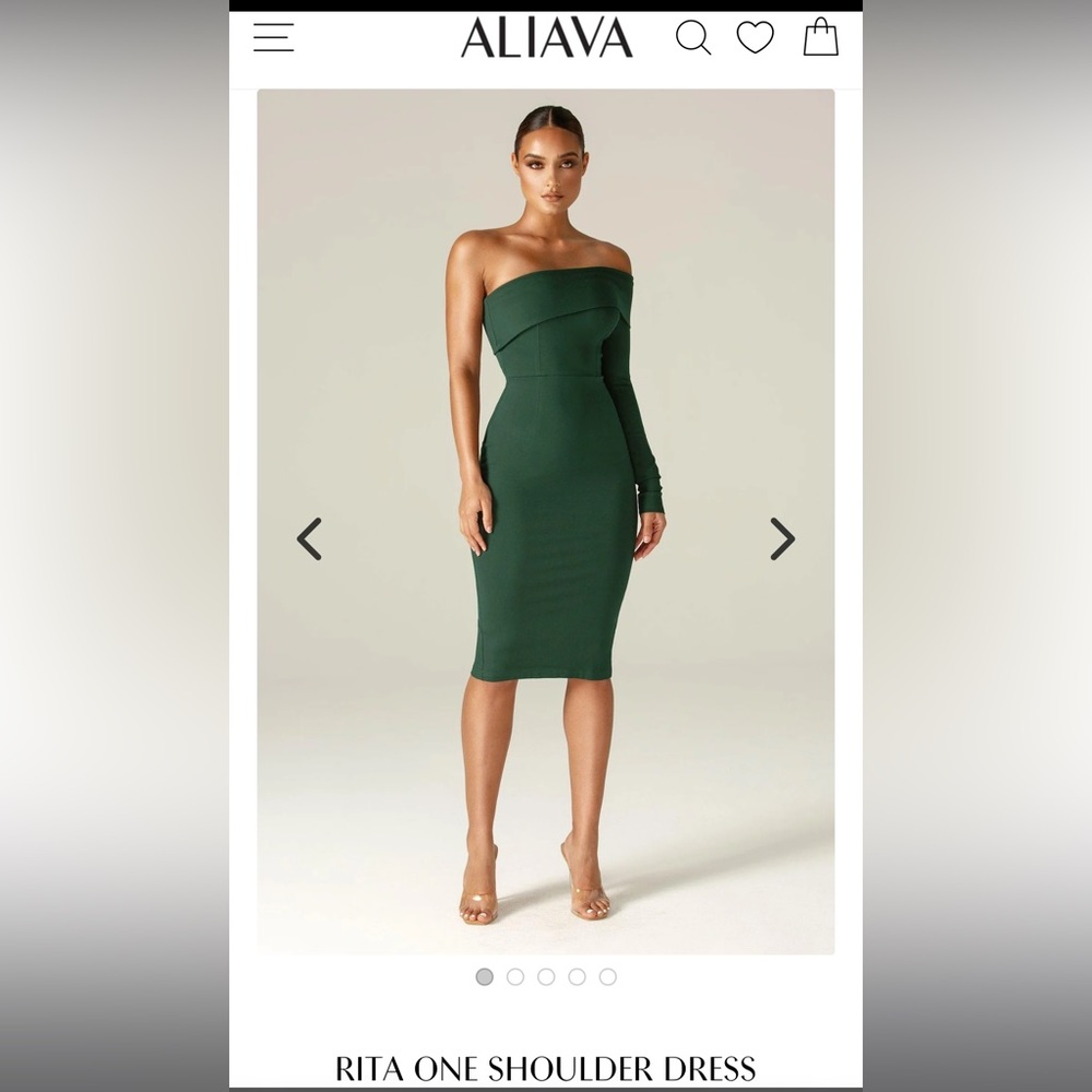 NWT! Deep green Aliava dress. Body con. Size chart is from Aliava website.